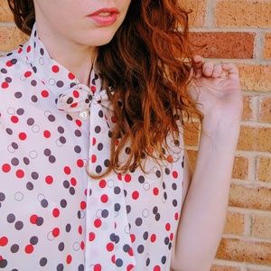 VTG polka dot bow blouse